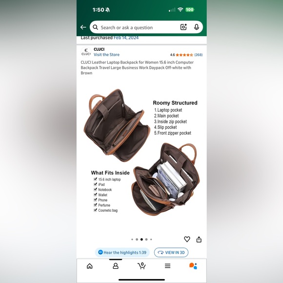 Elegant Brown and White Women's Backpack - Picture 6 of 16